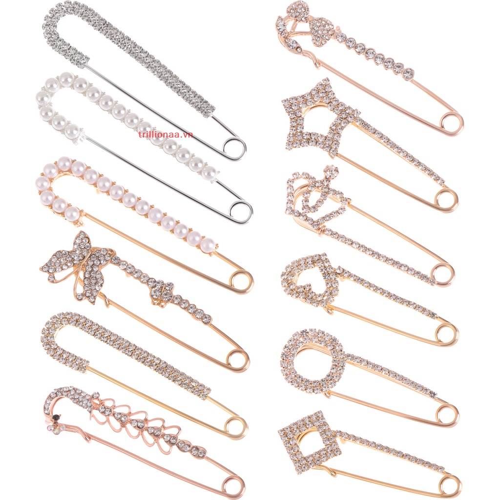 Trillionaa Cunno 12 Trâm Cài Áo Sweater / Khăn Choàng Đính Ngọc Trai Giả Pha Lê An Toàn P VN