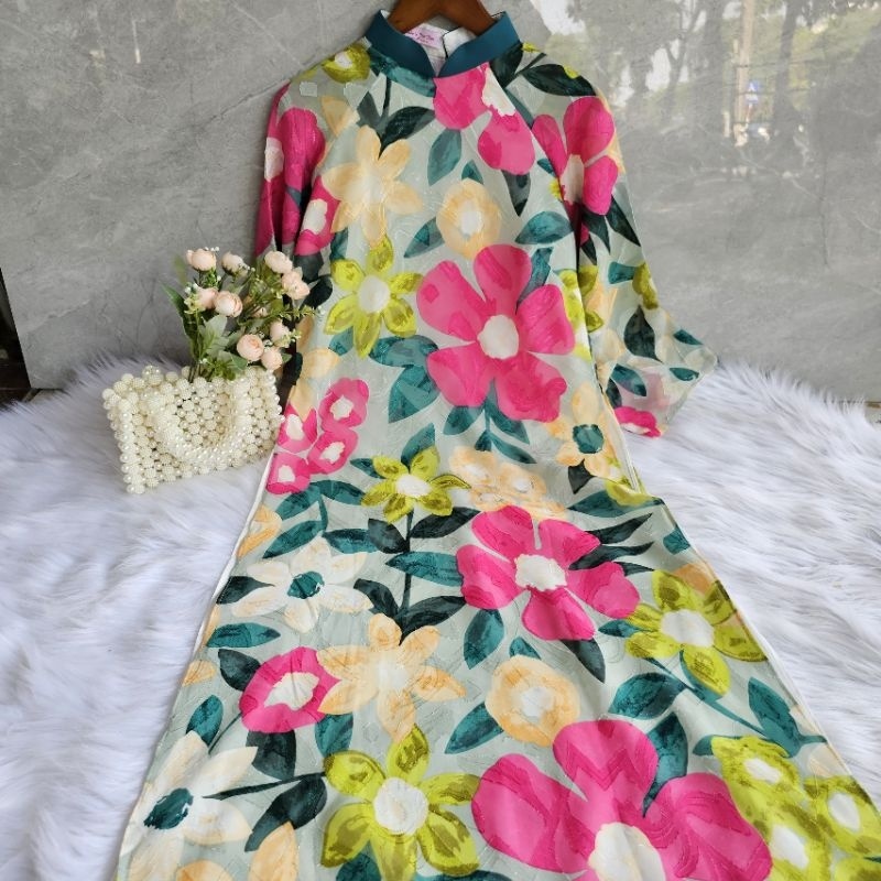 Áo dài tơ mộc 4 tà họa tiết hoa đẹp ⚡ HÀNG LOẠI 1 ⚡ Áo dài tay lỡ hàng thiết kế chất vải mềm mại co giãn nhẹ