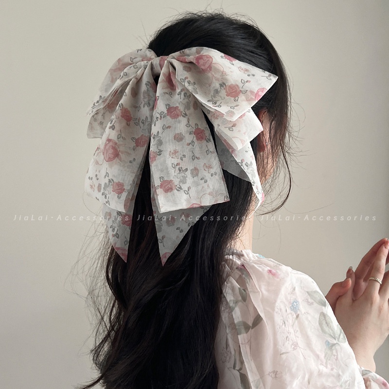 Kẹp Tóc Nơ Vải Tuyn Cỡ Lớn Phong Cách Hàn Quốc