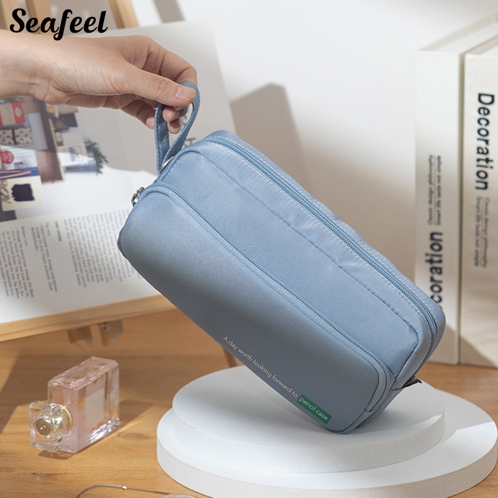 Túi Đựng Bút Bằng Nylon Sức Chứa Lớn Thiết Kế Khóa Kéo Chống Mài Mòn Kèm Giá Đỡ Bút Chì Cho Học Sinh