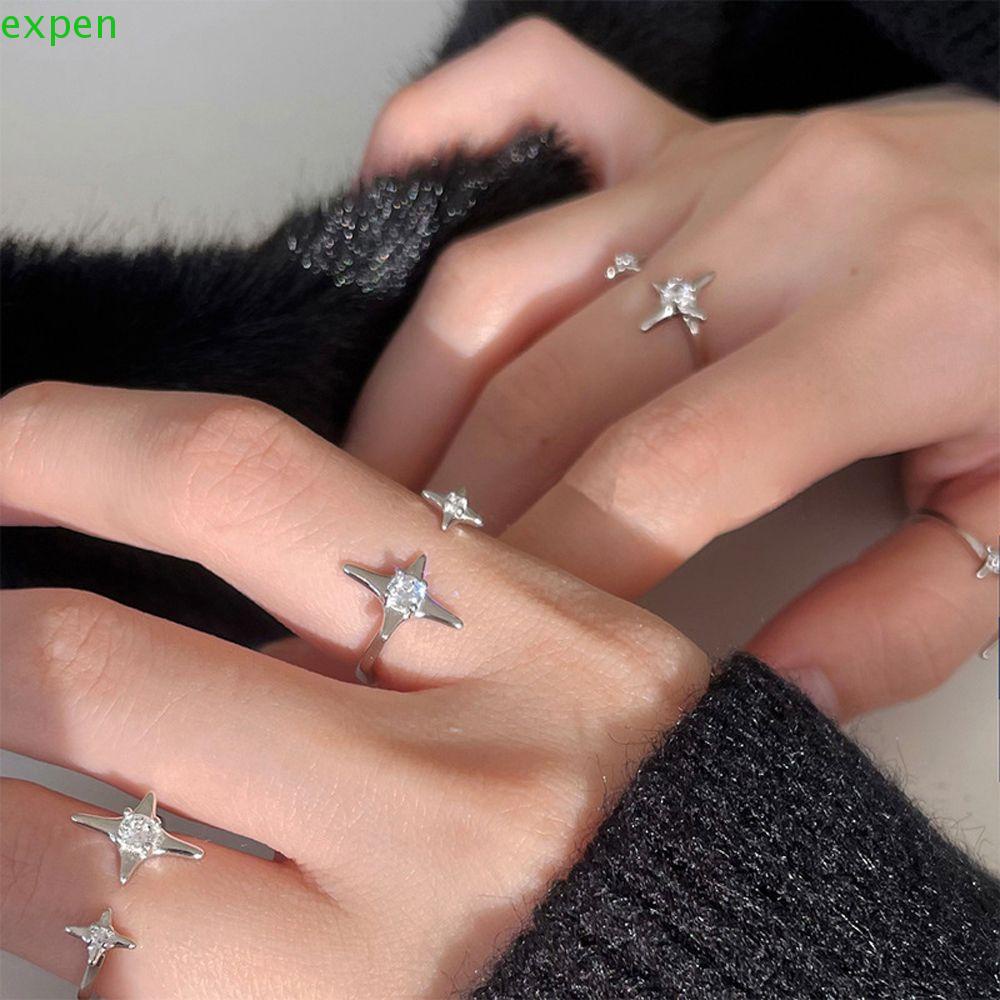 Nhẫn hở đính đá zircon phong cách Hàn Quốc thanh lịch có thể điều chỉnh