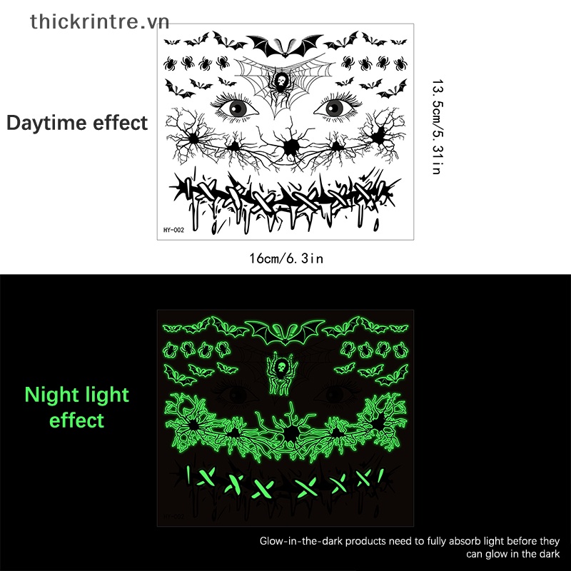 Miếng Dán Hình Xăm Dạ Quang Họa Tiết Đầu Lâu Độc Đáo Cho Ngày Halloween