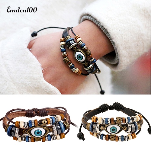 Vòng Tay Dây Da Mặt Hình Con Mắt Cho Nam Và Nữ