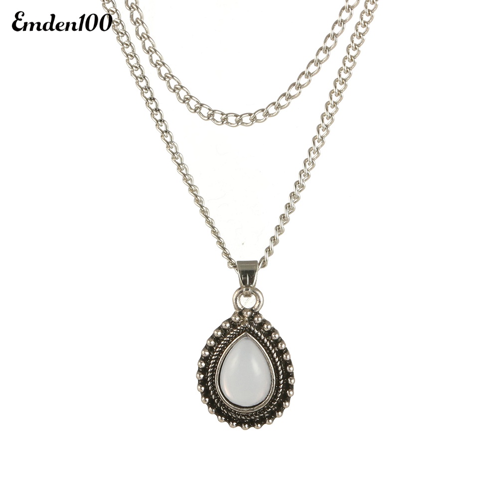 Vòng cổ Hai Lớp Mặt Đá Opal Hình Giọt Nước Thời Trang