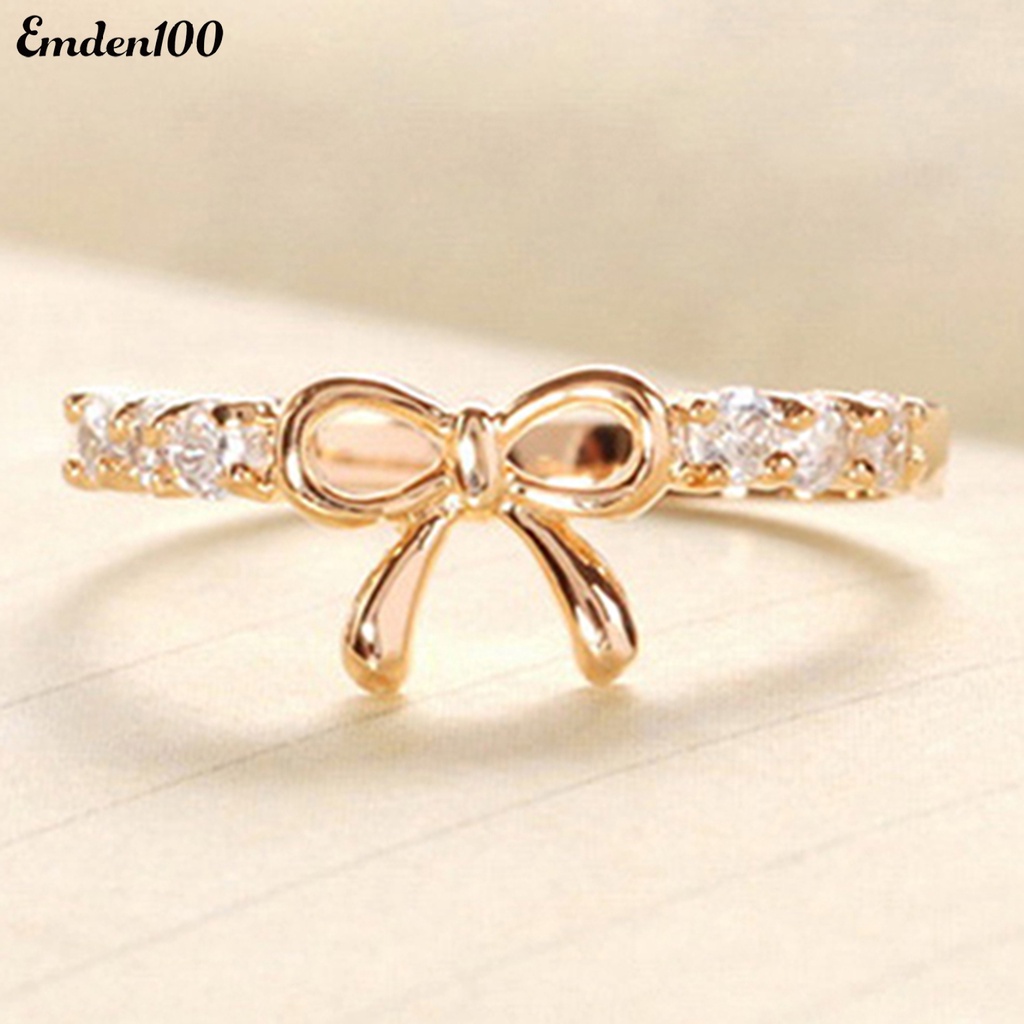 Nhẫn Đính Đá Hình Nơ Đơn Giản Thanh Lịch Dành Cho Nữ