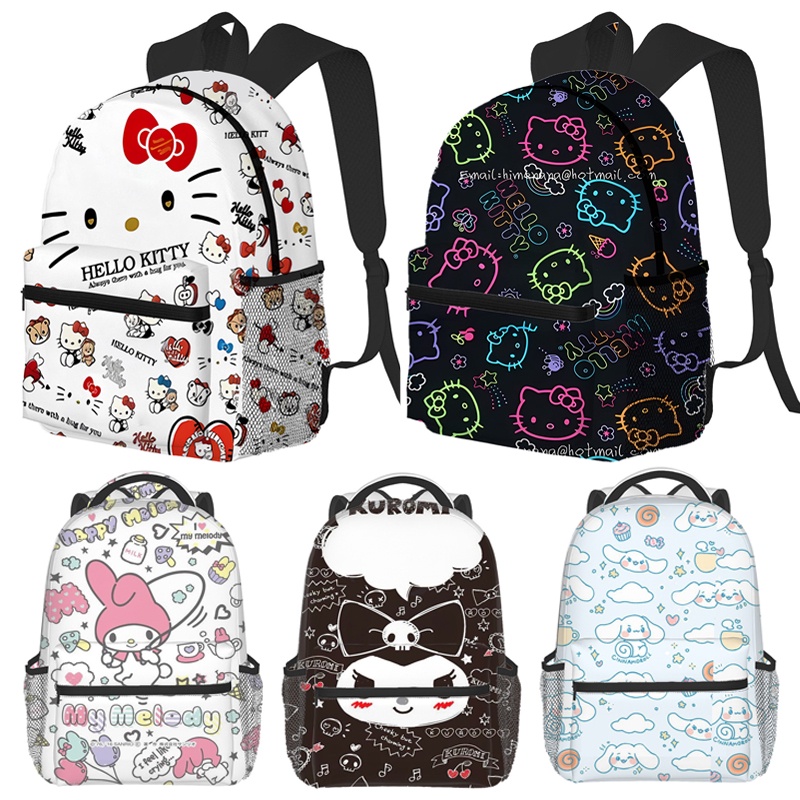 SANRIO Balo Đi Học Cỡ Lớn In Họa Tiết Hello Kitty / Kuromi / Cinnamoroll Dễ Thương Cho Bé Gái