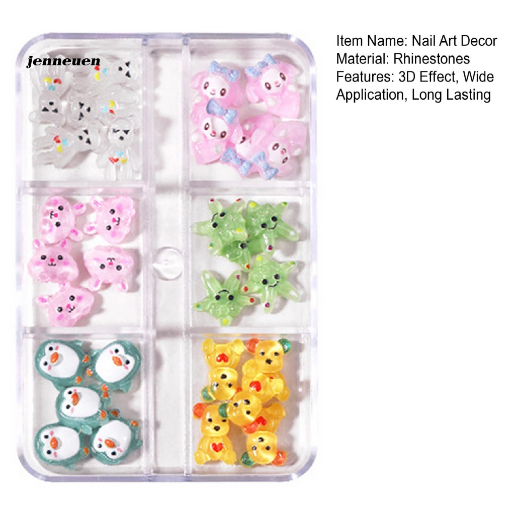 Jen 1 Hộp Nhãn Dán Trang Trí Móng Tay Mini Hình Động Vật / Thỏ / Gấu Bướm / Gấu Đáng Yêu Cho Salon
