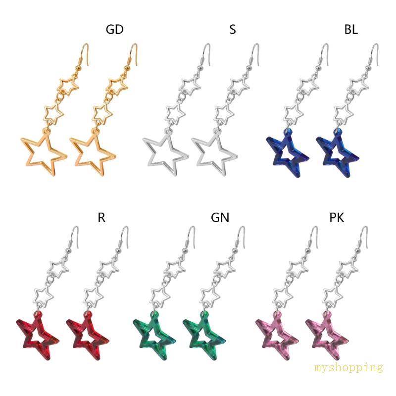 Bông Tai Ngôi Sao Dáng Dài Thiết Kế Đục Lỗ Thời Trang Cho Nữ