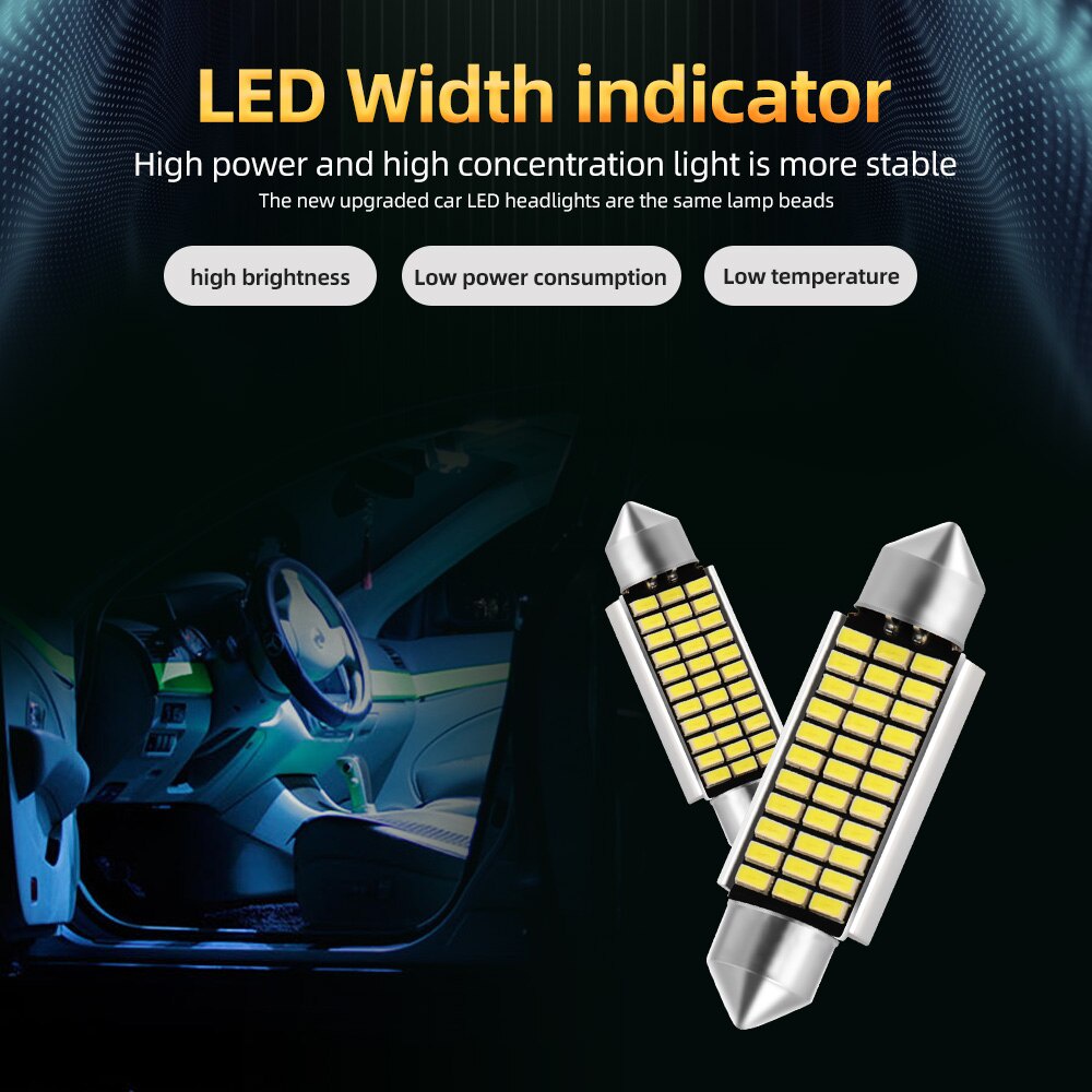 Set 2 Đèn LED Canbus Festoon C10W C5W 31mm 36mm 39mm 42mm Ánh Sáng Trắng 6000K Dành Cho Ô Tô