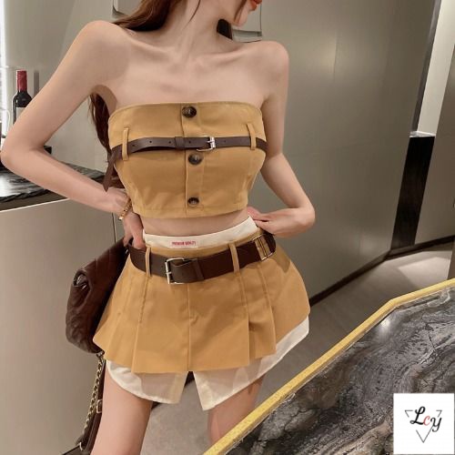 Bộ Áo Ống + Chân Váy y2k y2k Màu Trơn Phong Cách Mỹ Thời Trang Mùa Hè Mới Dễ Phối Đồ Cho Nữ