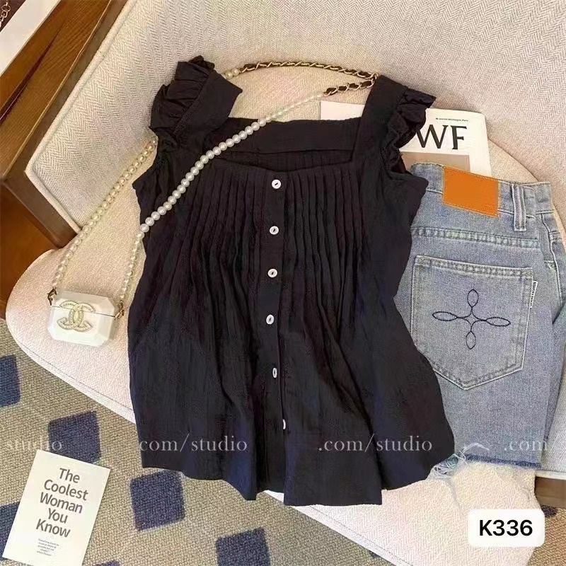 Áo cotton Lanh Không Tay Cổ Vuông Dáng Rộng Thêu Họa Tiết Thời Trang Mùa Hè Hàn Quốc Mới