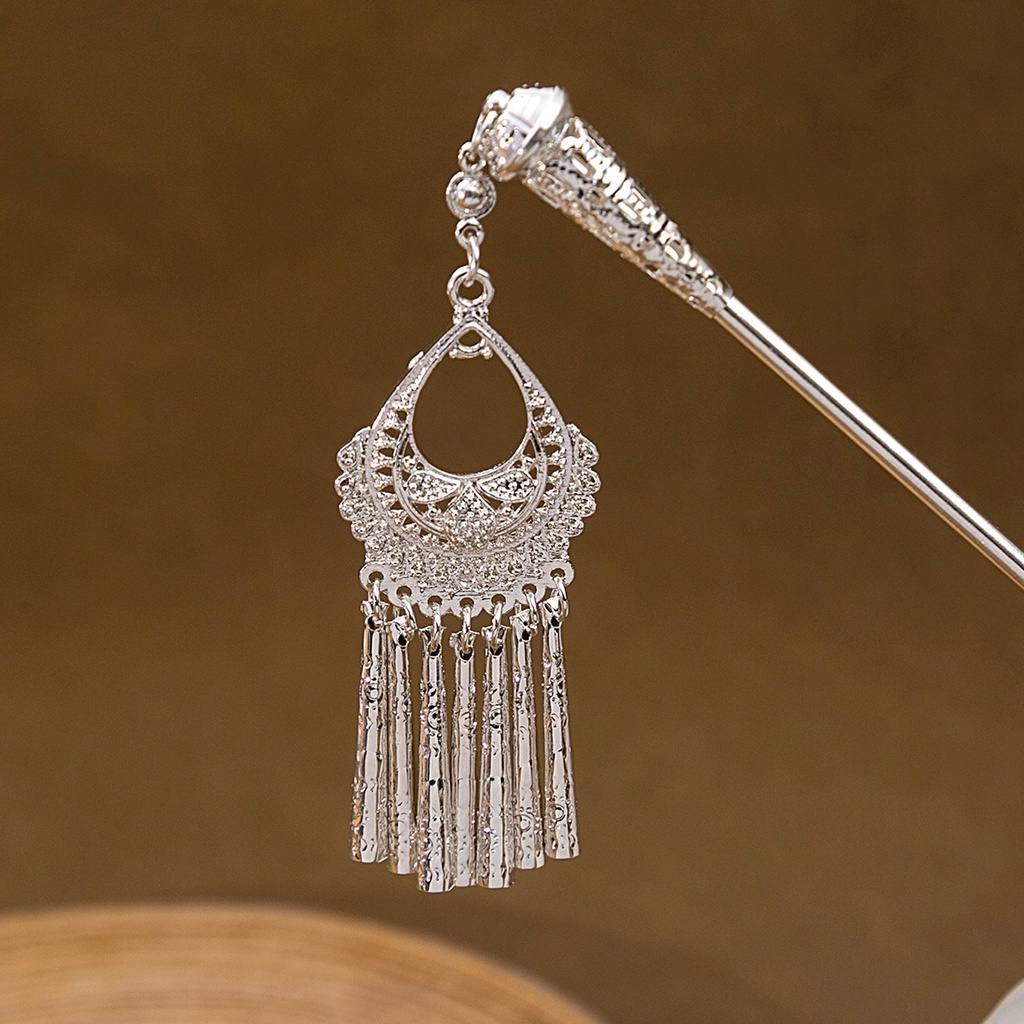 1 Trâm Cài Tóc Tua Rua Hình Hoa Đính Đá Ngọc Lam Phong Cách hanfu Dân Tộc