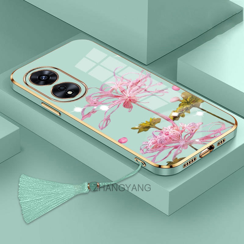 Ốp lưng oppo reno 8t Ốp Điện Thoại Silicon TPU Mềm Mạ Điện Họa Tiết Hoa Có Dây Đeo Tua Rua Cho oppo reno 8t
