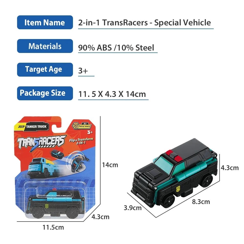 Đồ Chơi Xe Biến Hình Transracers 2-in-1 Police Jeep - Tanker Truck - Xe Jeep Cảnh Sát - Xe Bồn - Vecto VN463875-08