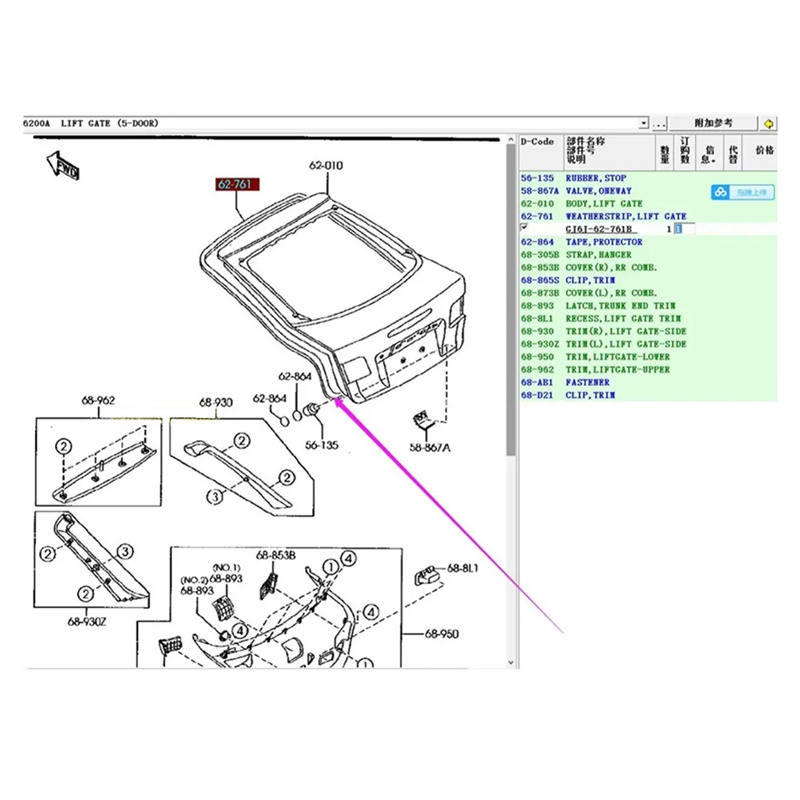 Vòng Cao Su Chống Nước Gắn Đuôi Xe Hơi GJ6J-62-761 Cho Mazda 6 GG Sport Coupe Hatchback 2005-2008