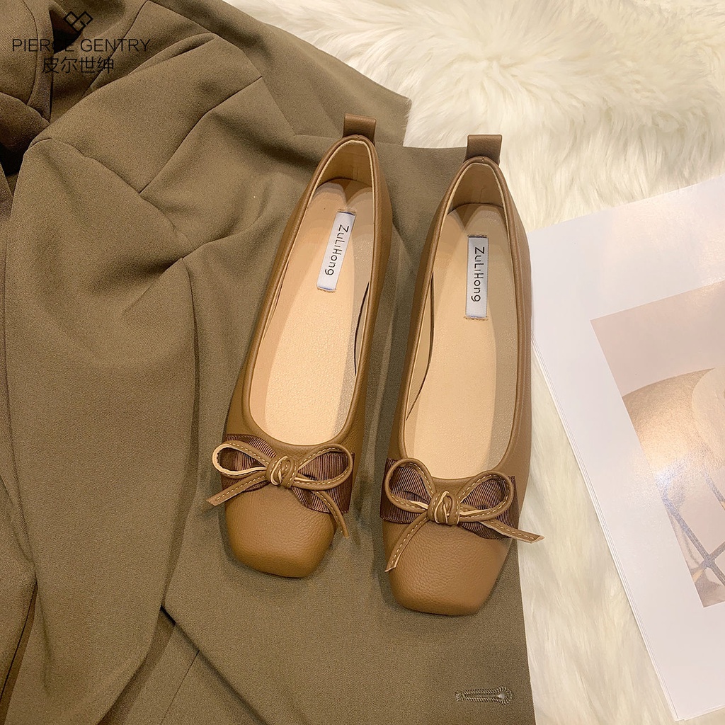 Giày Búp Bê Da Đế Bằng Thiết Kế Dễ Thương Cho Nữ