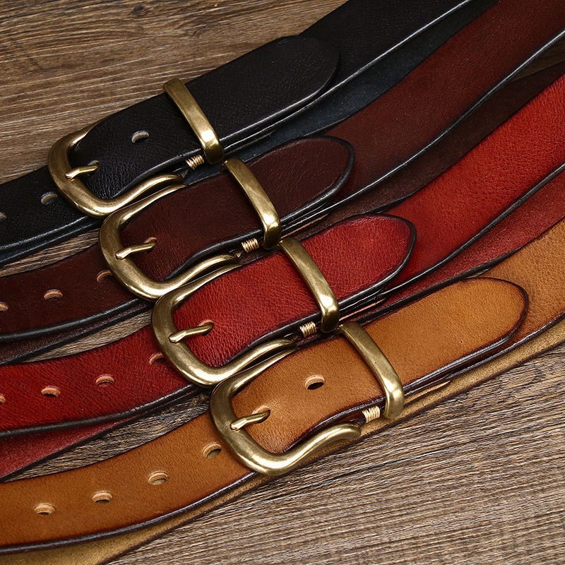 Thắt Lưng Da Phối Khóa Đồng Phong Cách retro Thời Trang Cho Nam