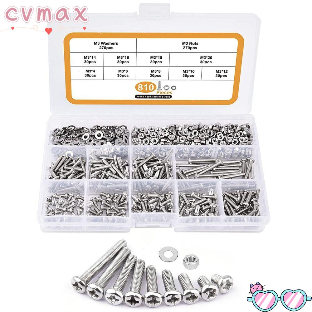 Set 810 Đai Ốc Và Bu Lông M3 4 / 6 / 8 / 10 / 12 / 14 / 16 / 18 / 20 mm Bằng Thép Không Gỉ 304