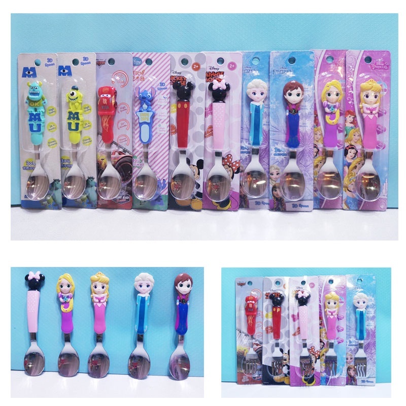 Bộ Muỗng Nĩa Bằng Thép Không Gỉ 304 Thiết Kế Nhân Vật Hoạt Hình Disney 3D Cho Bé