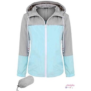 Women's Casual Raincoat Long Sleeve Stitching Zipper Ladies Hooded Raincoat