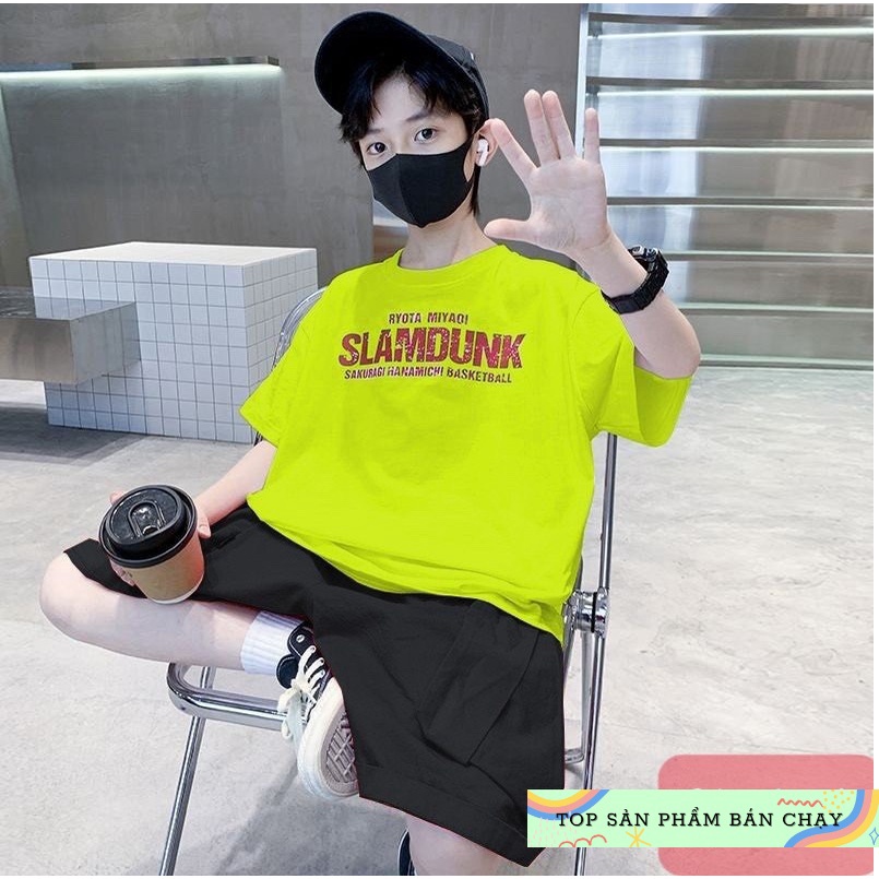 Sét bộ bé trai size đại cồ in 𝗦𝗟𝗔𝗠𝗗𝗨𝗡𝗞 cá tính thun cotton cao cấp xịn mịn mùa hè năng động cho bé 25-53kg