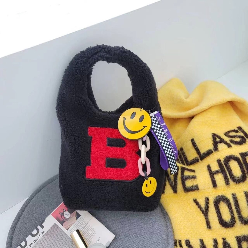 Túi Xách Lông Cừu Cỡ Lớn Thêu Họa Tiết Thời Trang Mùa Đông Cho Nữ