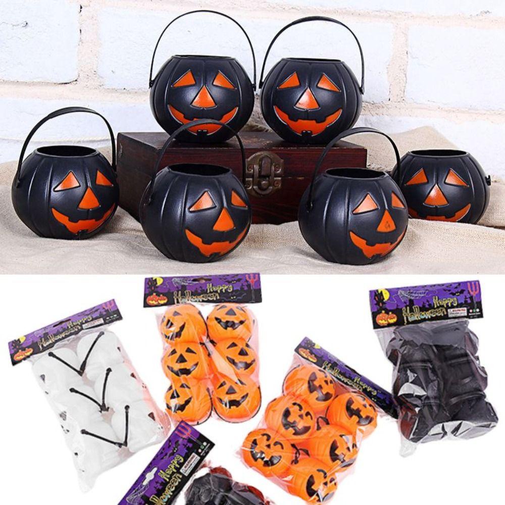 Bộ 6 Xô Đựng Kẹo Bằng Nhựa Mini Hình Quả Bí Ngô Halloween