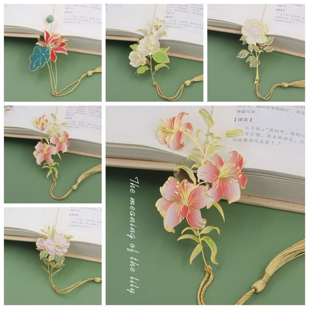 Lanfy Kẹp Sách Bằng Kim Loại Hình Hoa Hồng Rỗng Phối Tua Rua Kiểu Trung Hoa Tinh Tế Dùng Đọc Sách
