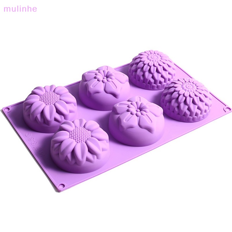 Khuôn Silicon Làm Bánh / Xà Phòng 6 Ngăn Hình Bông Hoa 3D DIY