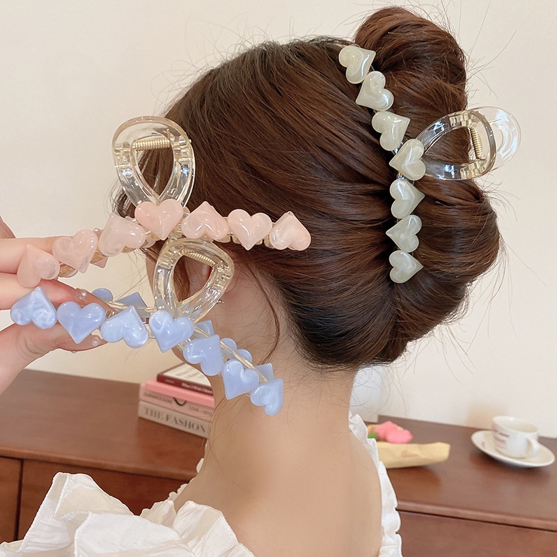 Haimeikang Kẹp Tóc Màu Thạch Acrylic Hình Trái Tim Ngọt Ngào Cho Nữ