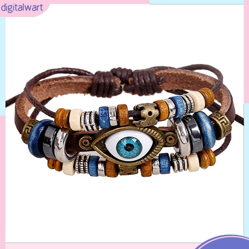 Vòng Tay Da Mặt Hình Mắt Thổ Nhĩ Kỳ Handmade Có Thể Điều Chỉnh Dành Cho Nam Nữ