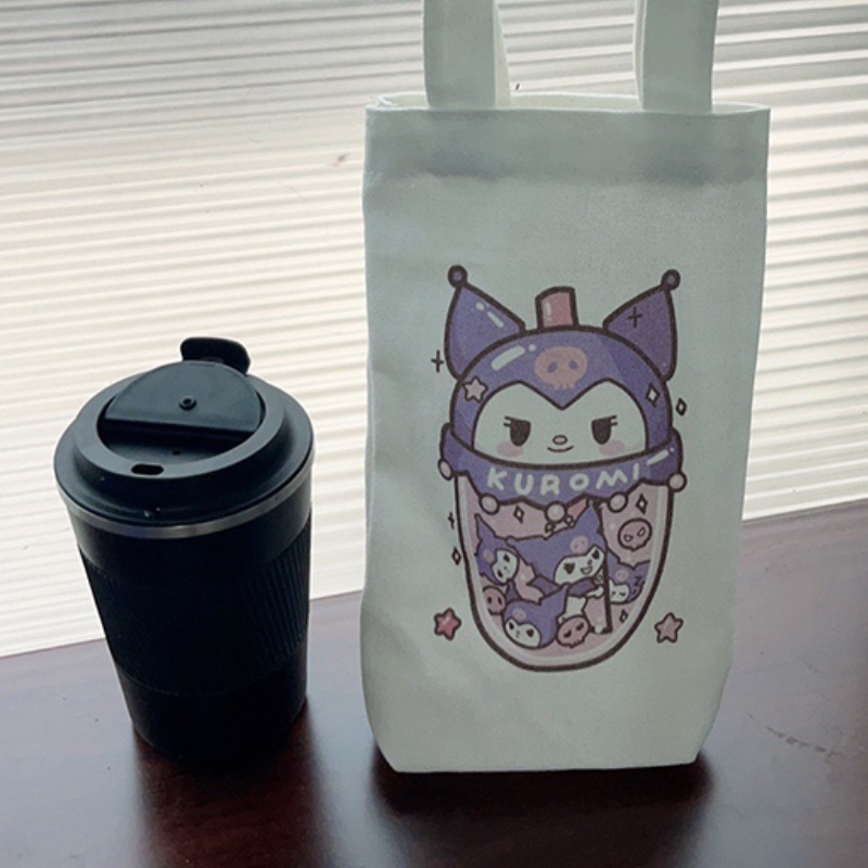 SANRIO Bộ Túi Canvas Đựng Bình Nước In Hoạt Hình Dễ Thương