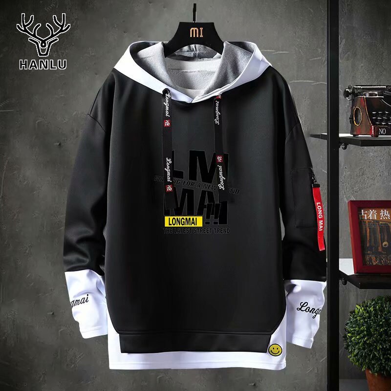 Áo Hoodie Giả Hai Lớp Dáng Rộng Phong Cách Thu Đông Mới Cho Nam
