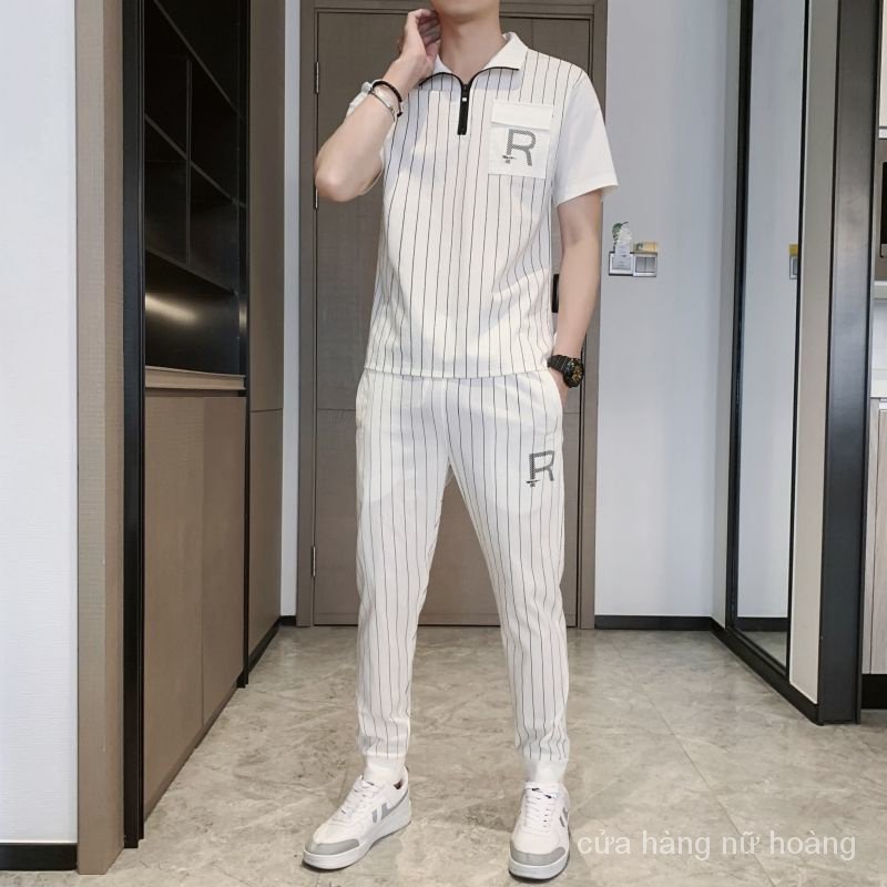 Set Đồ Thể Thao Tay Ngắn Vải Lụa Lạnh Thời Trang Mùa Hè Cho Nam