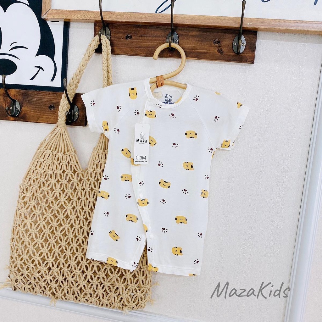Body đùi cộc tay vải petit sợi tre mềm mát TRẮNG in hình cho bé Mazakids