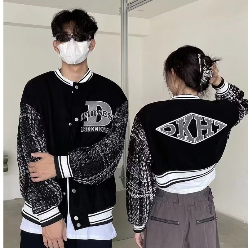 Áo khoác cặp Áo Khoác Bóng Chày Tay Thêu Chữ Thời Trang Cho Cặp Đôi