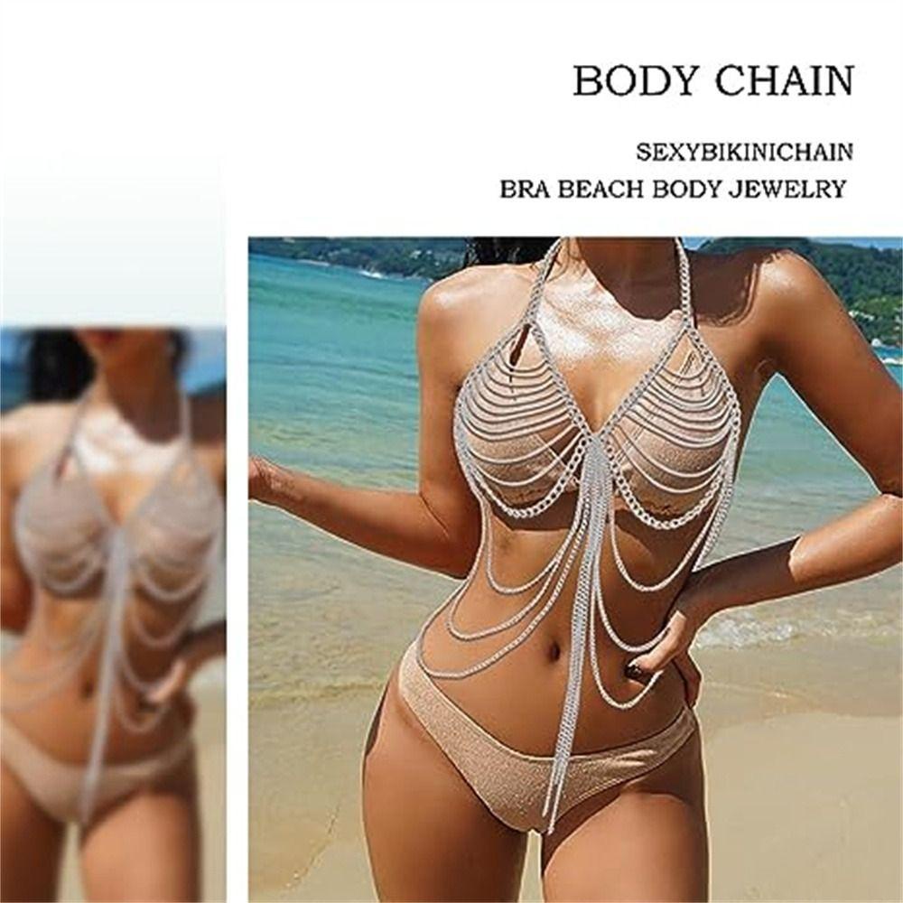 Yveta bra chain, multi-layer alloy tua body chain, fashion sexy long bikini chains woman