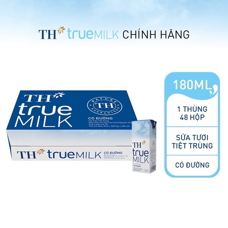 Thùng sữa TH truemilk 180ml Có đường,Ít đường,Nguyên chất