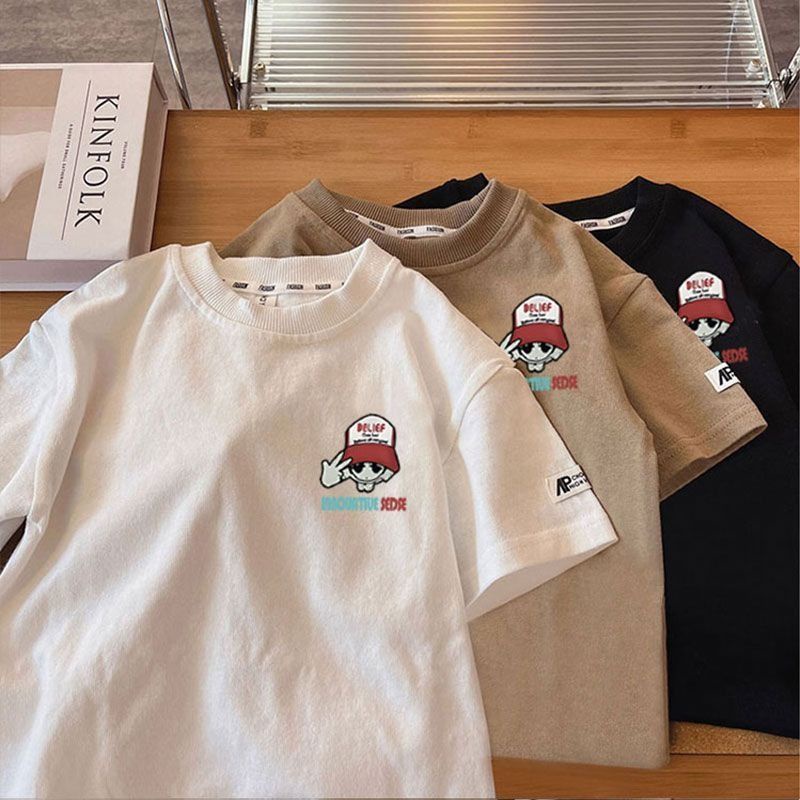 Áo phông bé trai   100% cotton tay ngắn áo phông mỏng phong cách hàn quốc đôi in thời trang hàng đầu bé trai bé trai mặc quần áo baju budak lelaki