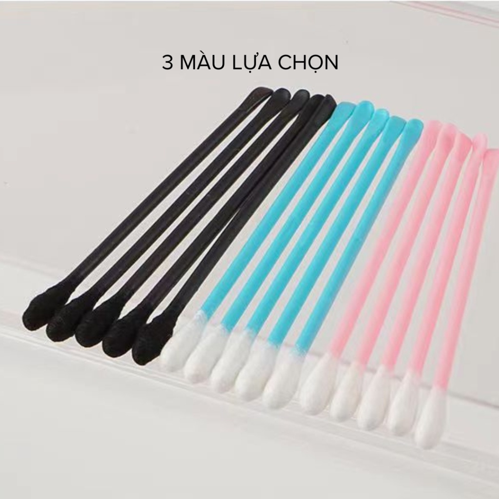 Hộp 100 Tăm Bông Cải Tiến 2 Đầu, 1 Đầu Lấy Ráy Tai, 1 Đầu Bông Thấm Hút Tốt, Không Sơ Bông