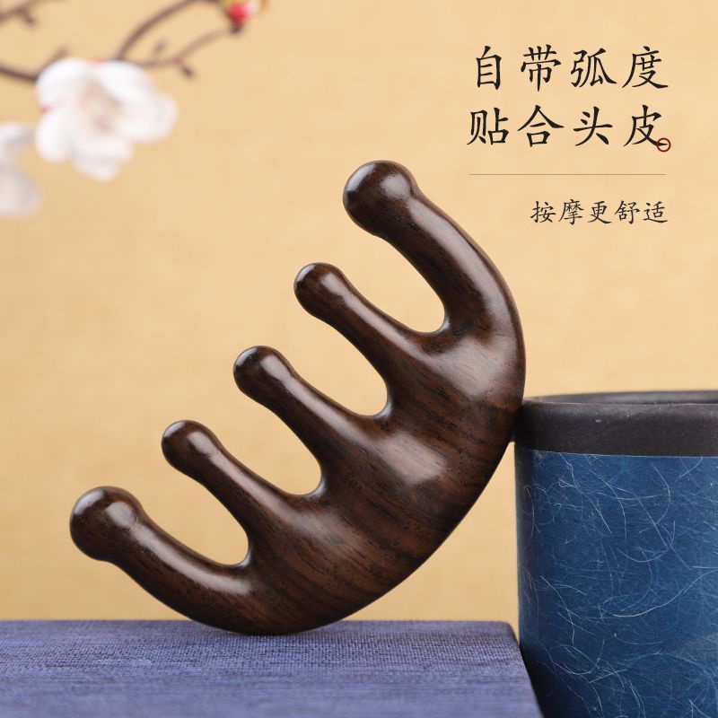 Lược Chải Tóc meridian Mát Xa Đầu Răng Lớn Răng Lớn Bằng Gỗ Mun Dành Cho Gia Đình