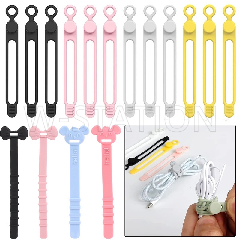 Set 1 / 5 Dây Quấn Cáp Sạc / Tai Nghe Bằng Silicon Hình Hoạt Hình Dễ Thương Có Thể Tái Sử Dụng