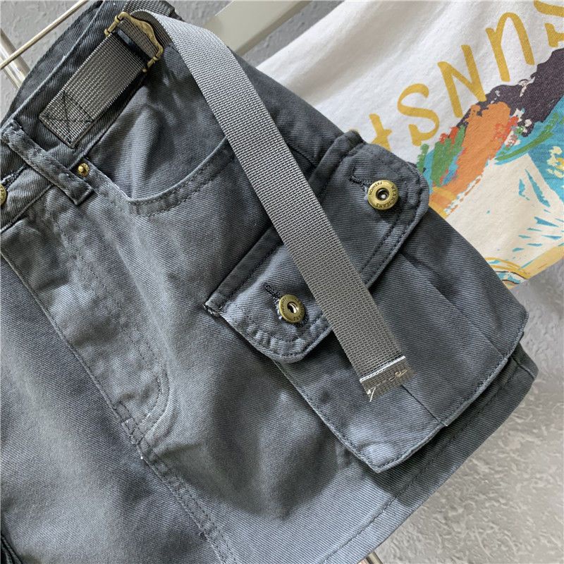 Chân Váy Yếm Denim Chữ A Lưng Cao Thời Trang Cho Nữ