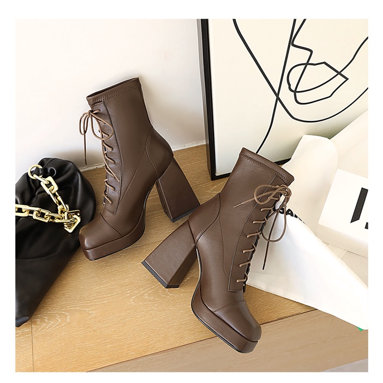 Giày Boot Cao Gót Cổ Ngắn Chất Liệu Dày Dặn Co Giãn Phong Cách Thời Trang Thu Đông Mới 2023 Size 34-46