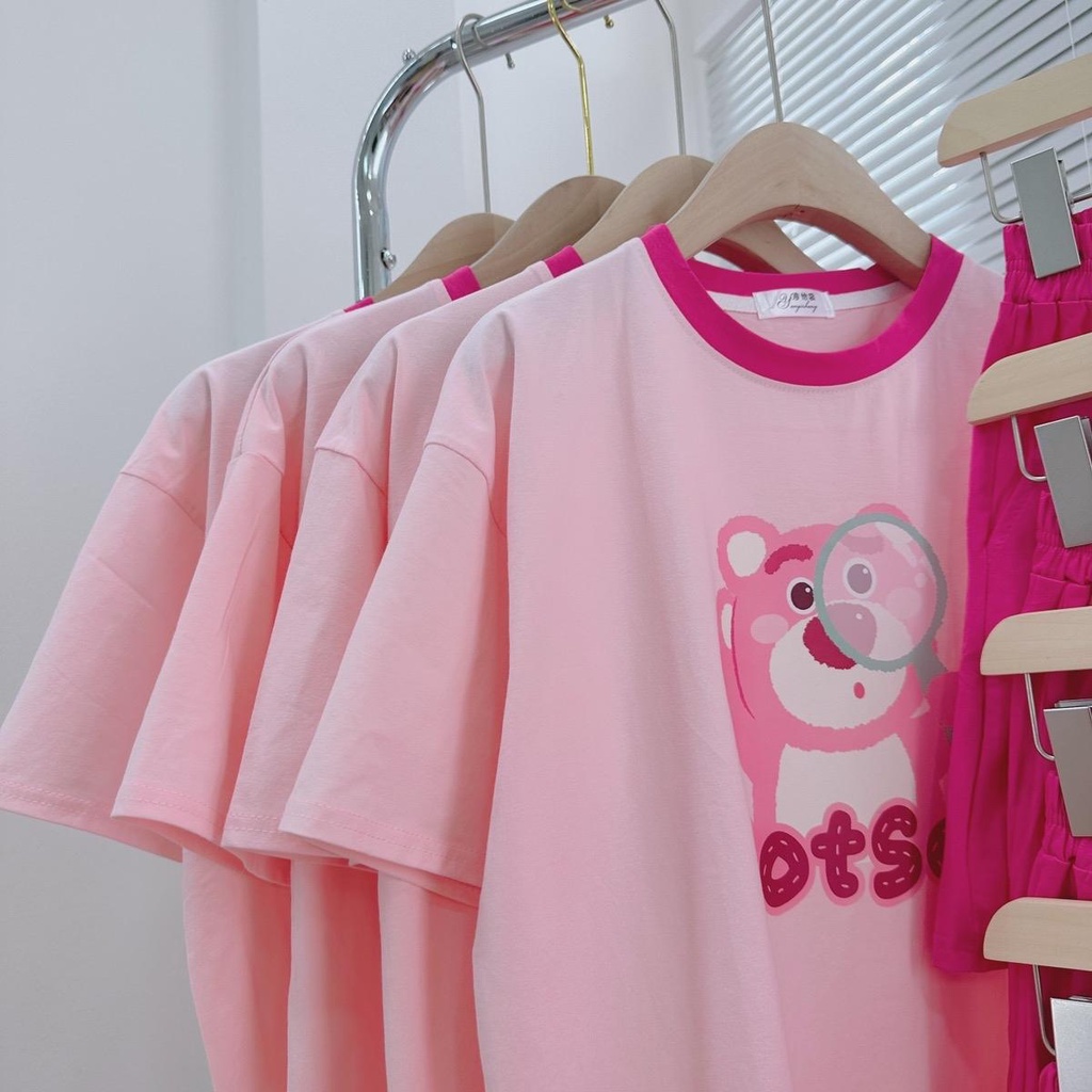 Set bộ gấu dâu siêu dễ thương chất thun co giãn 4 chiều mát mẻ