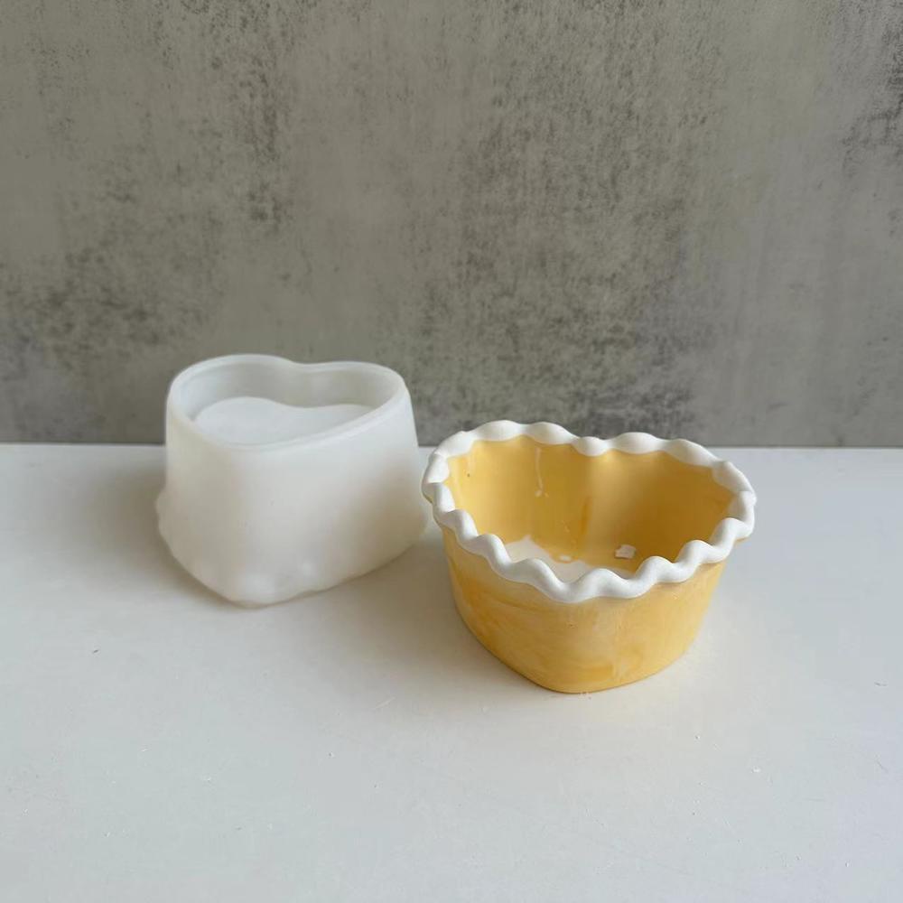 Khuôn Silicone Làm Hộp Đựng Nến Hình Trái Tim Gợn Sóng DIY
