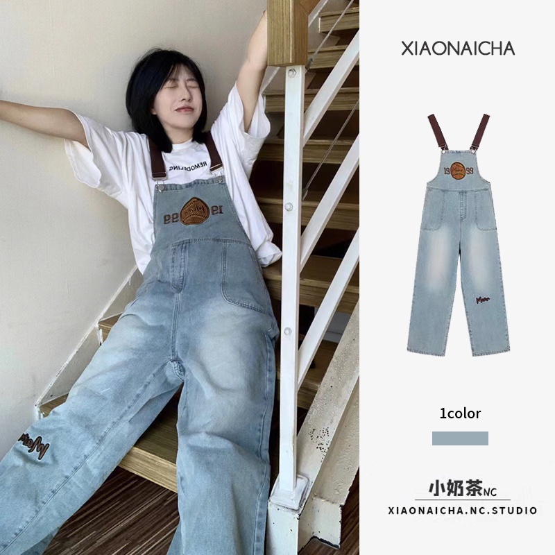 Quần Yếm Denim Lưng Cao Dáng Rộng Phong Cách Mỹ Thời Trang Mùa Hè 2023 Mới 4R0Y