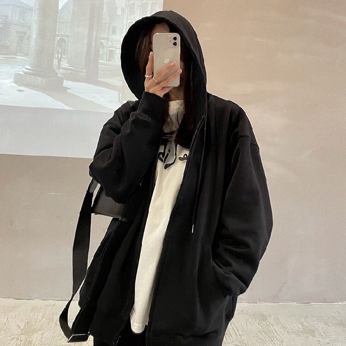 Phong cách mới Loose oversize Sweatshirt Cardigan Zipper Couple Jacket nữ phong cách mới đầu xuân thu HZFWC8113