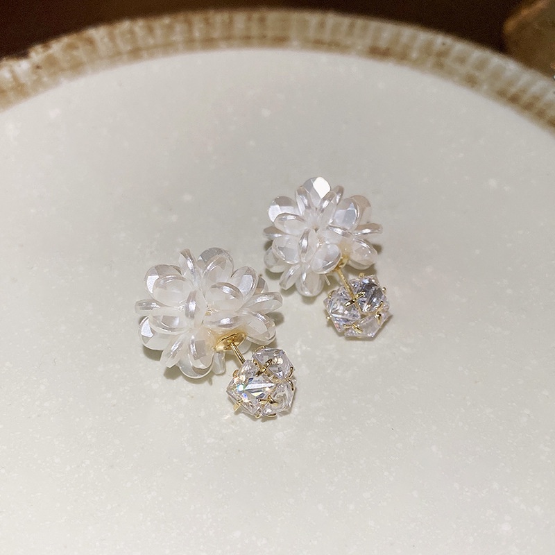 Bông Tai Mạ Bạc Hình Hoa Đính Đá Zircon Thời Trang Hàn Quốc Sang Trọng Cho Nữ