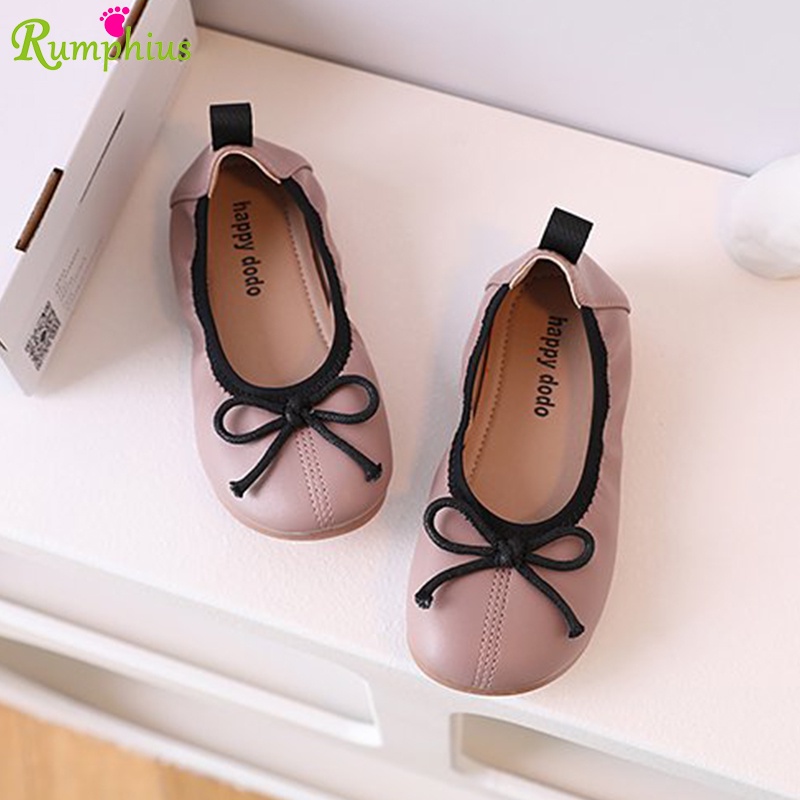 Rumphius Giày Lười Bằng Da Đế Mềm Chống Trượt Màu Trơn Dành Cho Bé Gái Size 21-30
